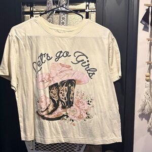 Cream Graphic Tee with Cowgirl Boots Design